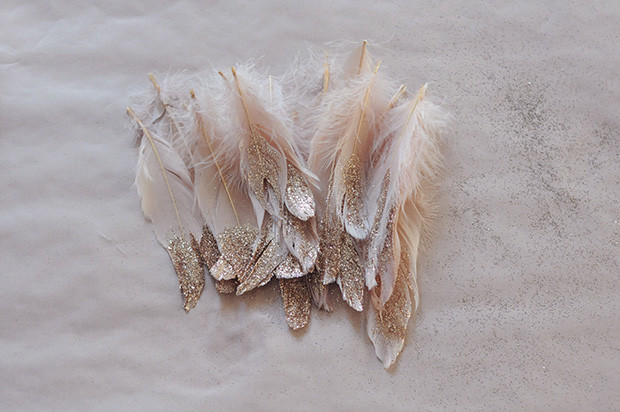 DIY Gold and Glitter Dipped Feathers