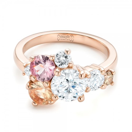 Custom Cluster Set Diamond and Sapphire Engagement Ring