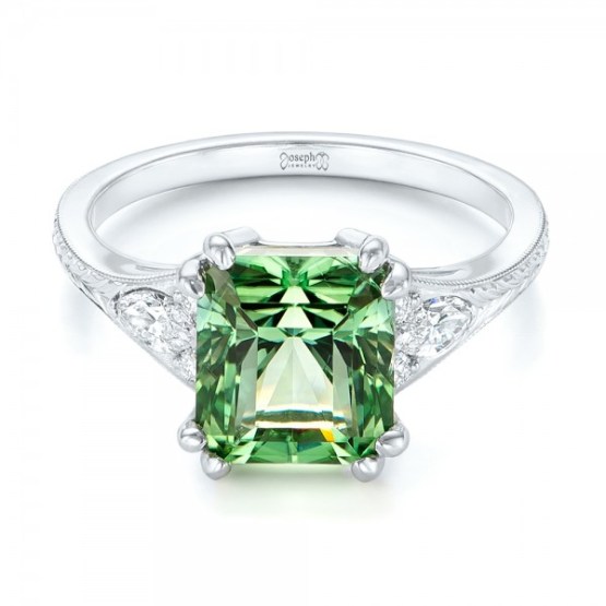 Custom Green Tourmaline and Diamond Engagement Ring