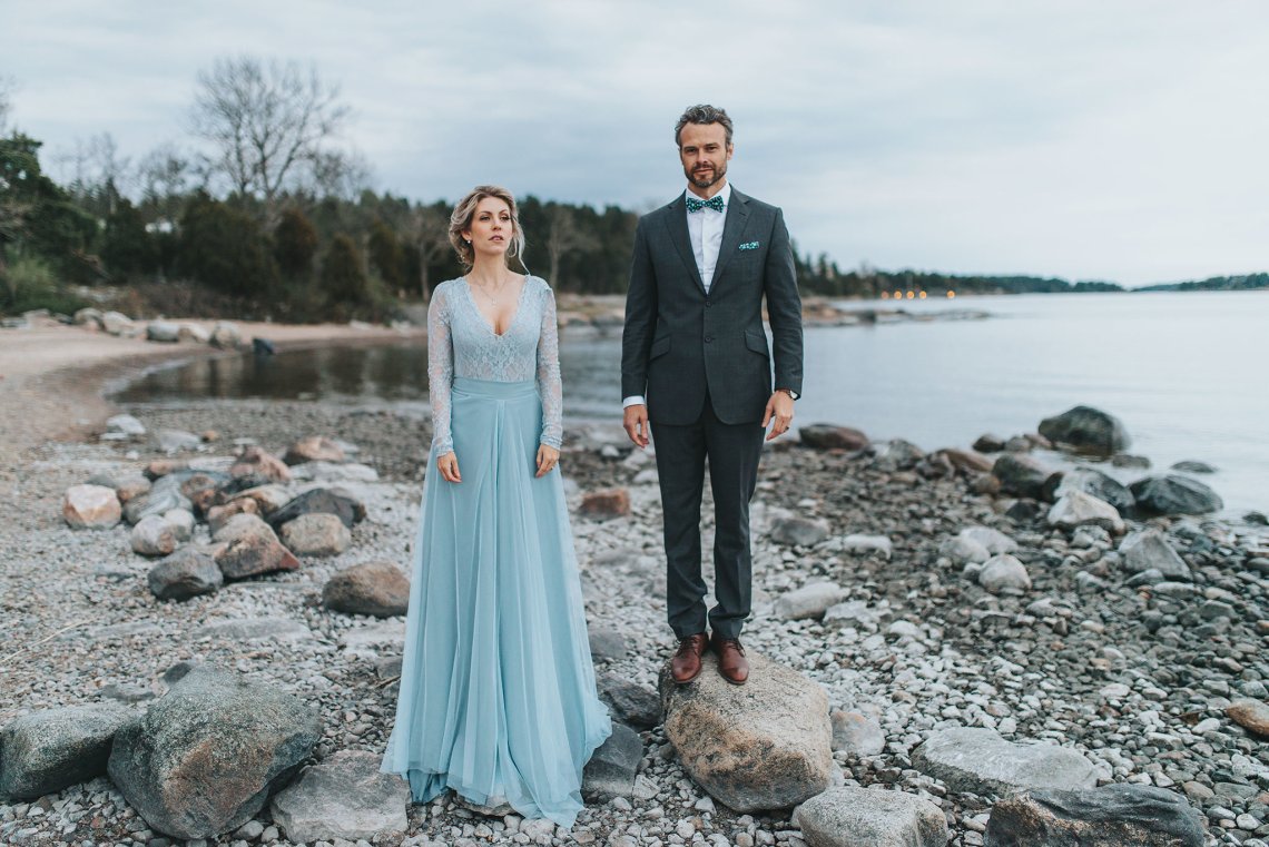 Stormy Scandinavian Wedding Inspiration Featuring a Dramatic Blue Gown | Snowflake Photo 14