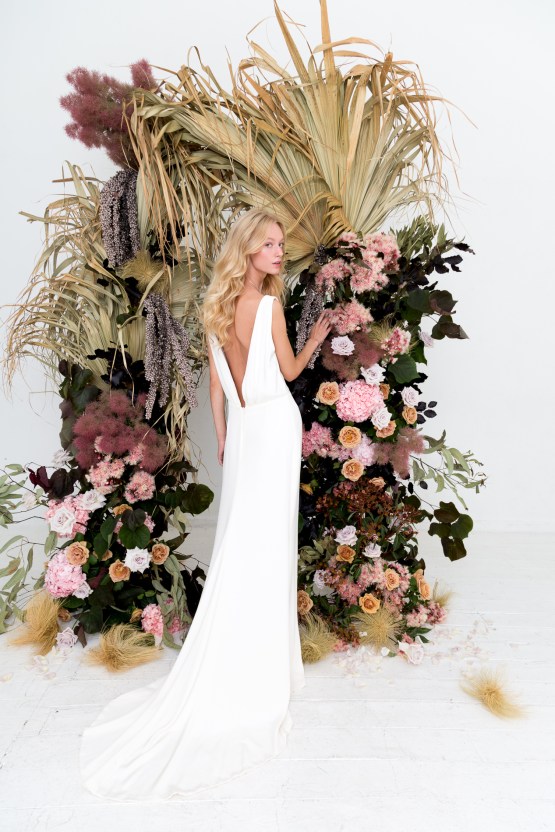 Modern Silk Gowns & Floral Wall Inspiration For The Hip Bride | Anastasia Fua elliftheartist 9