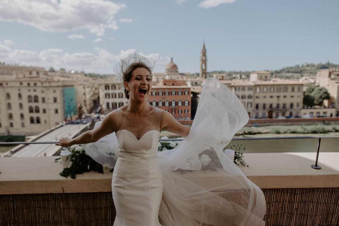 Elopement Wedding Ceremony on hotel balcony in Florence Italy