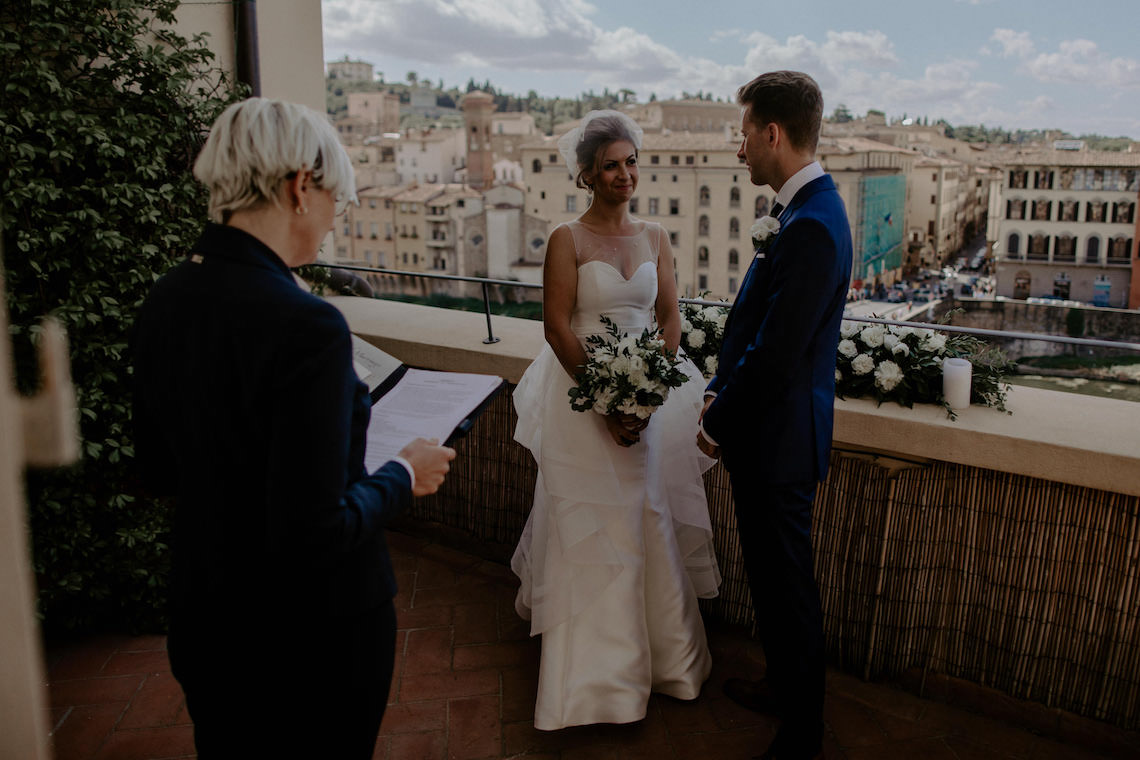 Elopement Wedding Ceremony on hotel balcony in Florence Italy