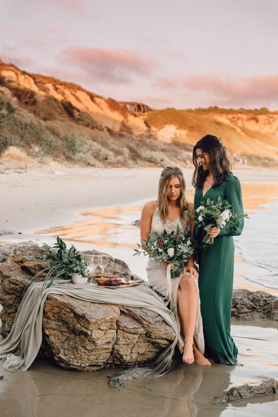 Romantic Same Sex Beach Elopement Inspiration in Earth Tones – Kalon Weddings Photography – Chloe Nicole Weddings 20