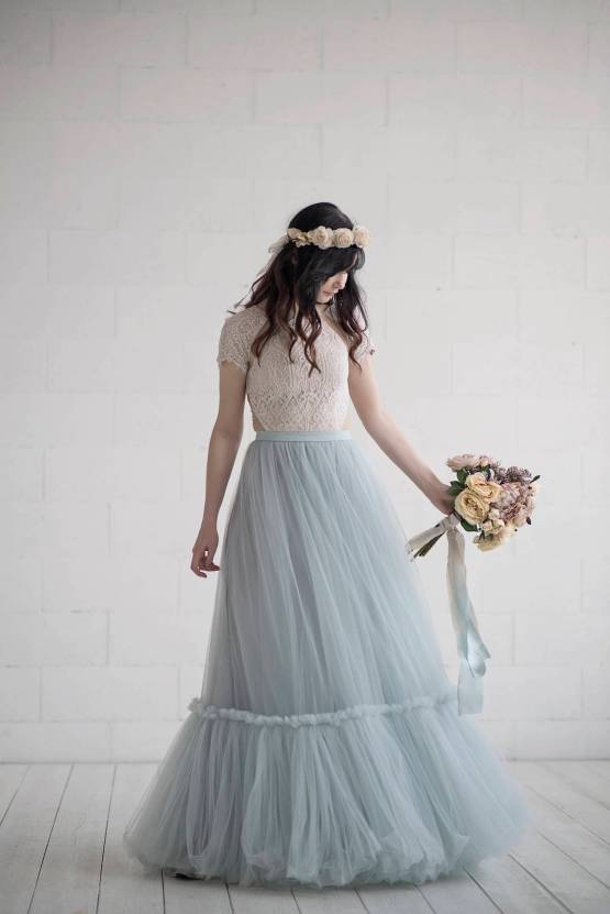 Vestidos de novia separados para cada estilo de boda en Etsy: vestido de novia de tul azul de dos piezas del armario de Dulcinea