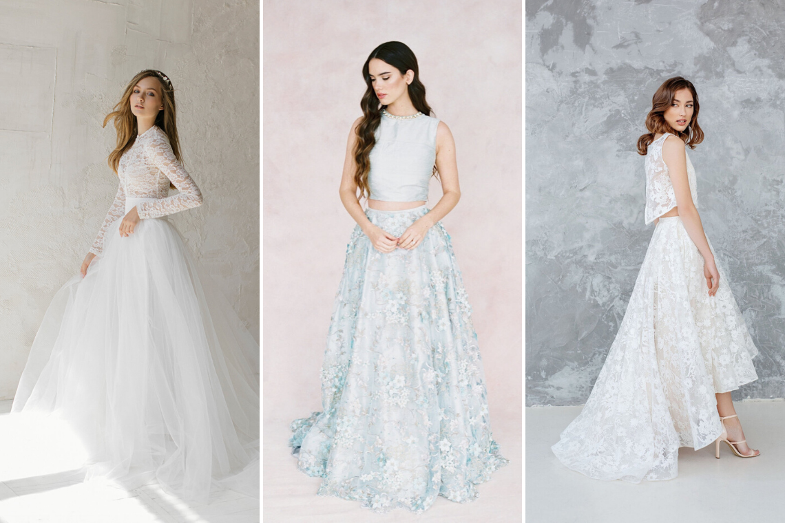 Cap Sleeves Lace Bridal Separates,Crop Top Two Piece Wedding Dress wit |  Braut, Kleider hochzeit, Hochzeit kleid standesamt
