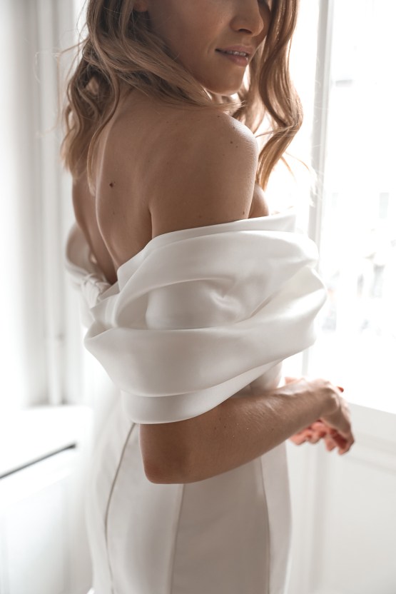 Olivia Bottega Lightweight Comfortable Romantic Wedding Dresses 2022 – Bridal Musings – Mikado Off-The-Shoulder Wedding Dress Jacqueline With Detachable Skirt – 1