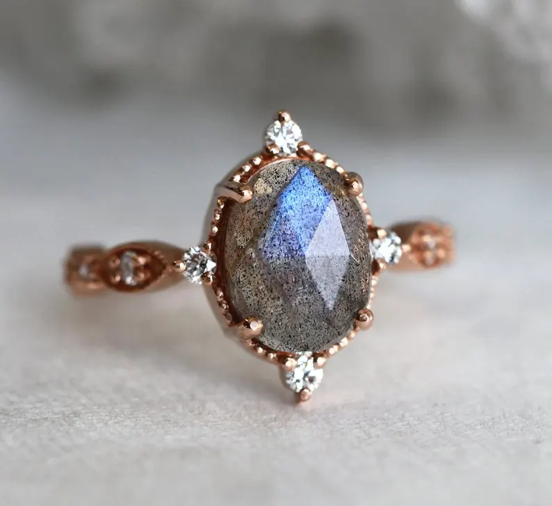 20 Diamond Alternative Gemstone Engagement Rings Etsy Capucinne Labradorite Oval Engagement Ring